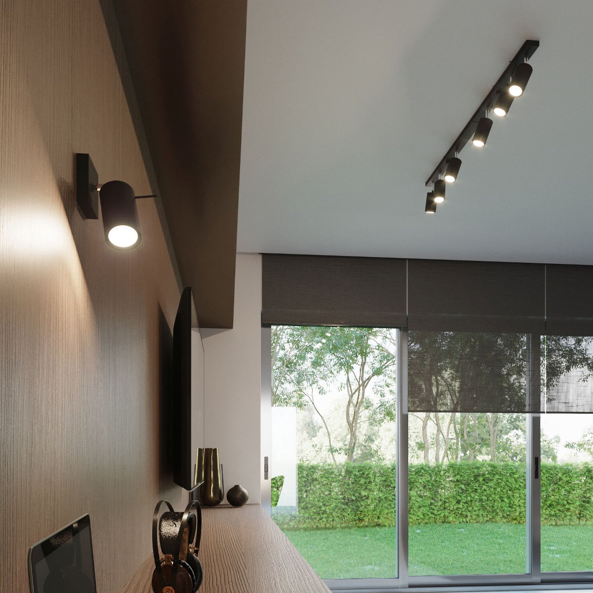 Applique Murale Directionnelle LED Noire en Acier, Interrupteur Intégré