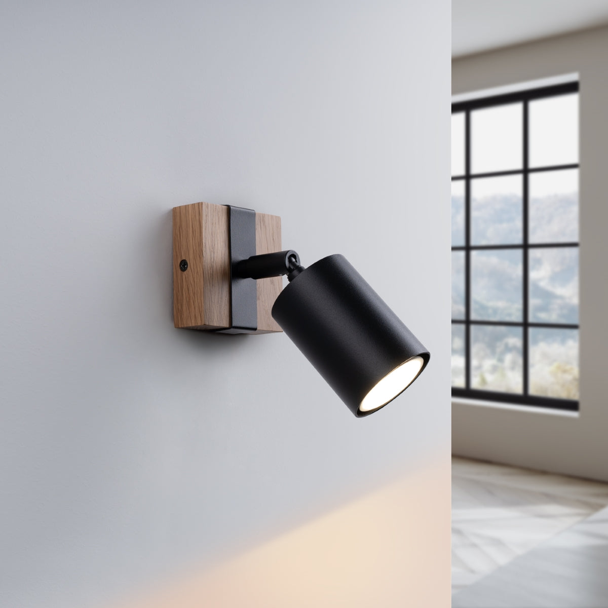 Applique Murale Orientable Bois et Acier Noir