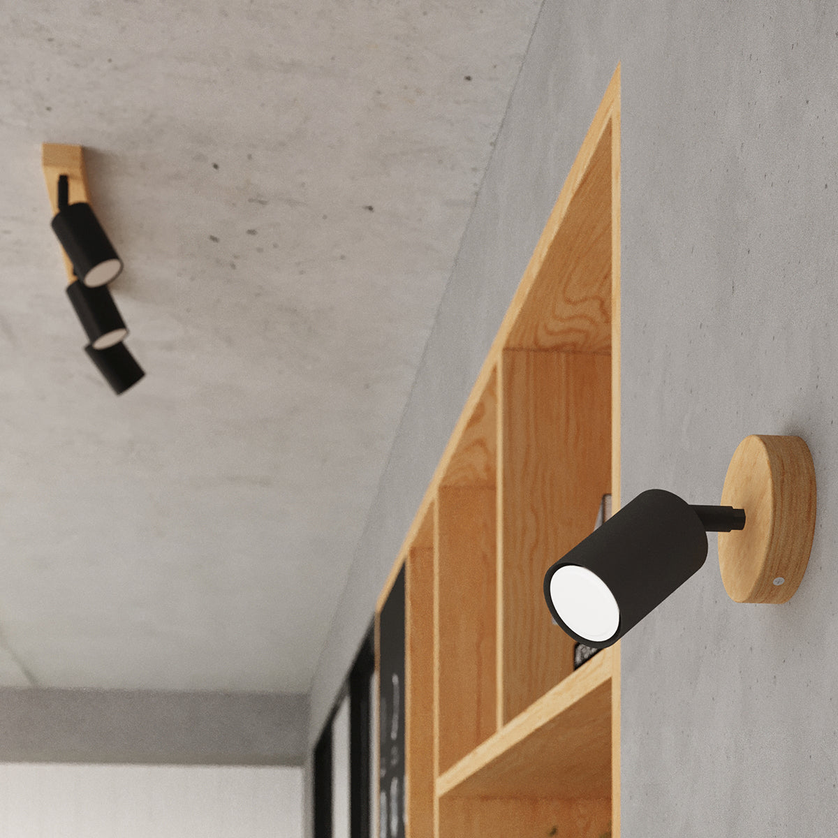 Applique Murale Orientable Bois et Métal Noir, Spot GU10