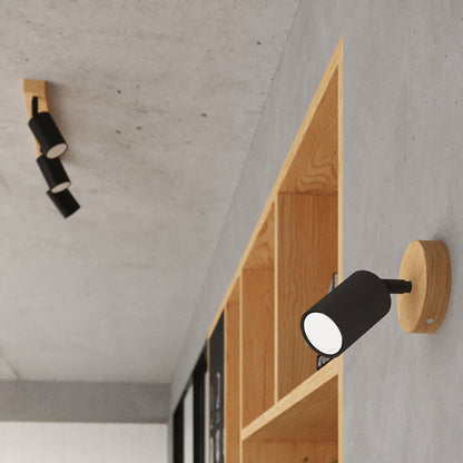 Applique Murale Orientable Bois et Métal Noir, Spot GU10
