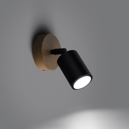Applique Murale Orientable Bois et Métal Noir, Spot GU10