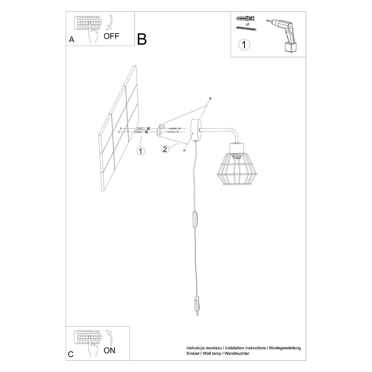 Applique Murale Cage Moderne Acier Noir