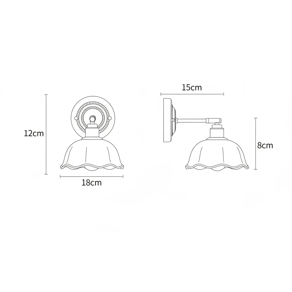 Applique Murale en Céramique Blanche et Laiton, Abat-jour Festonné Orientable