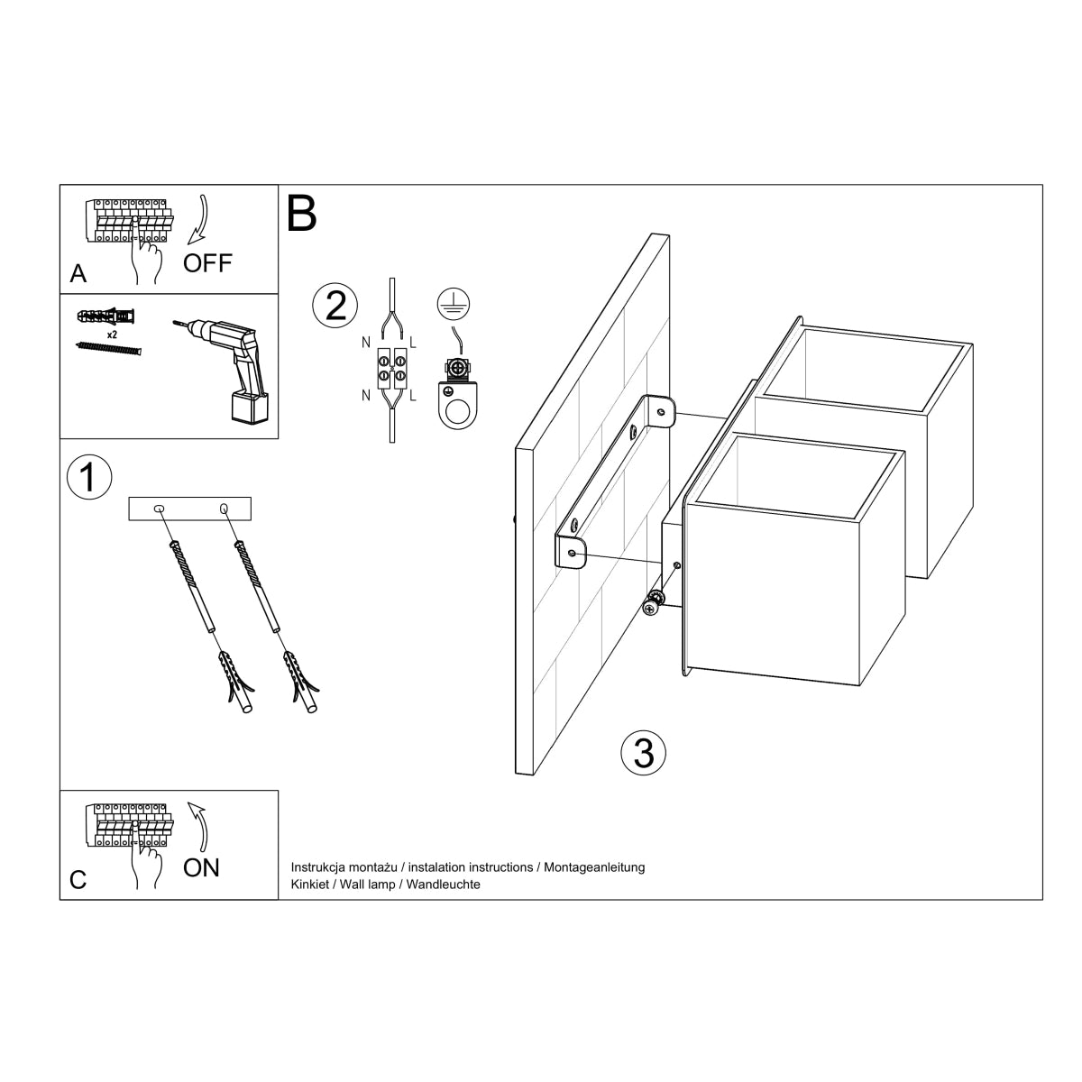 Applique Murale Cube LED 2 Feux Grise