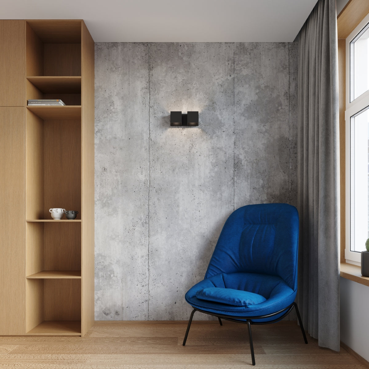 Applique Murale Cube LED 2 Feux Noire