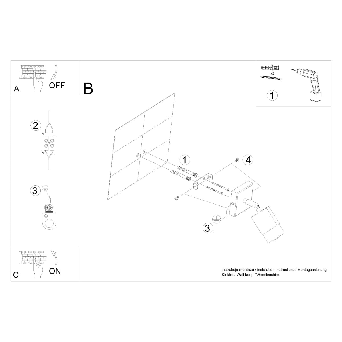 Applique Murale Double Cylindre Orientable Acier Noir/Doré