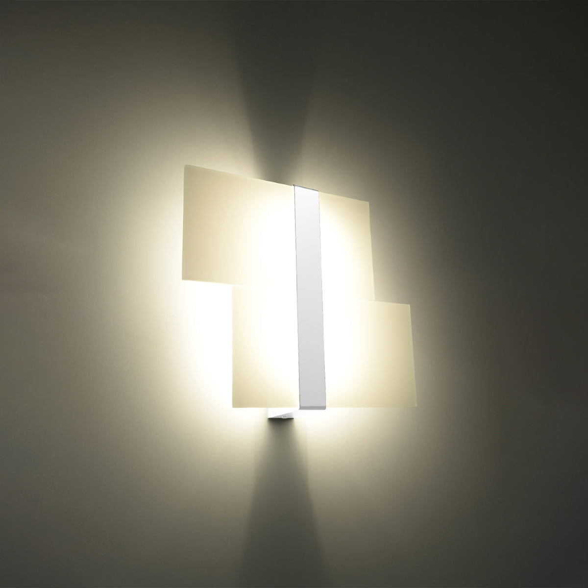 Applique Double Plaque en Verre Blanc, Acier