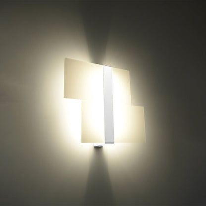 Applique Double Plaque en Verre Blanc, Acier