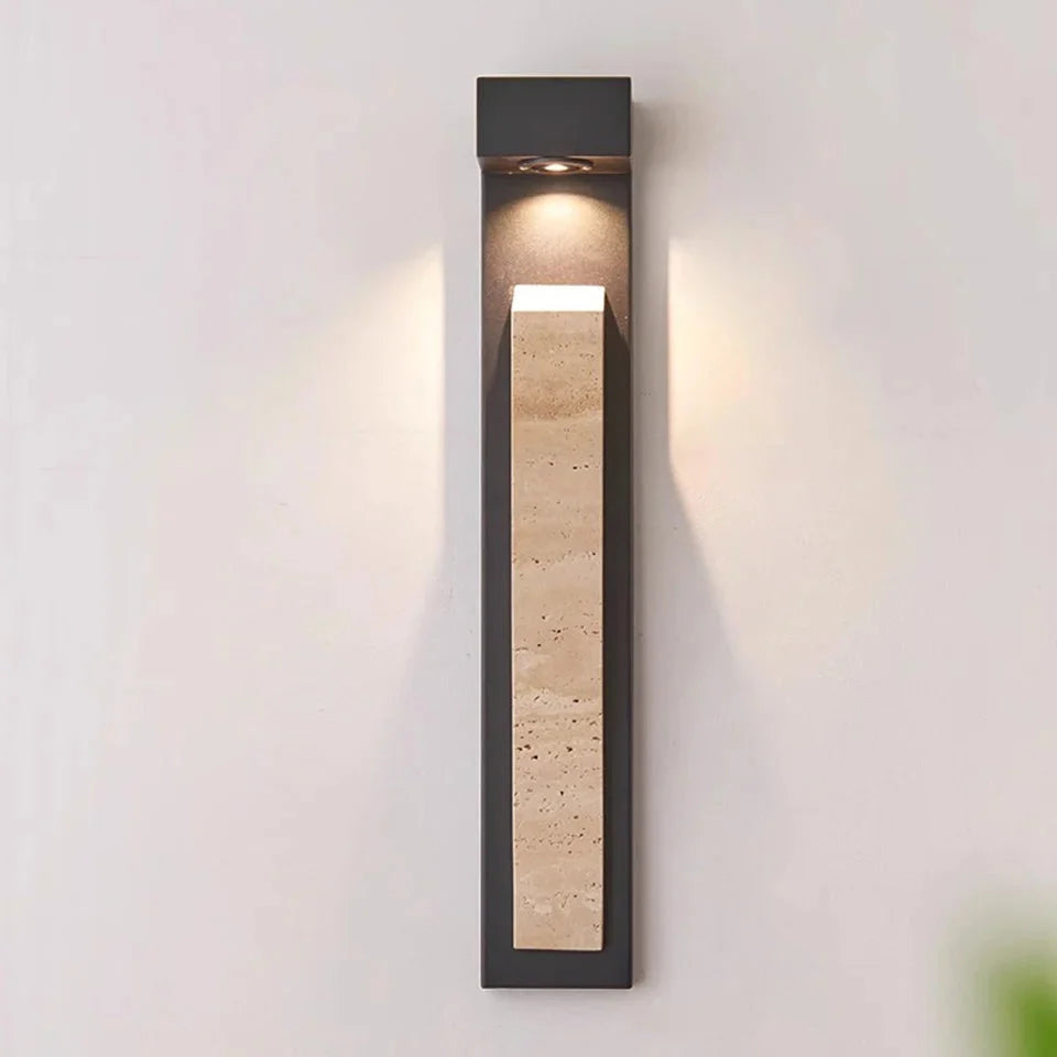 Applique Murale Extérieure Pierre Naturelle et Aluminium Noir