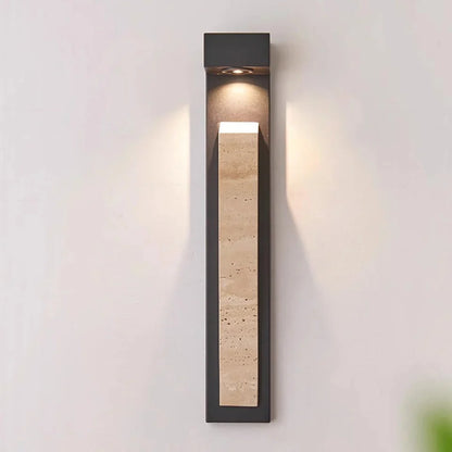 Applique Murale Extérieure Pierre Naturelle et Aluminium Noir