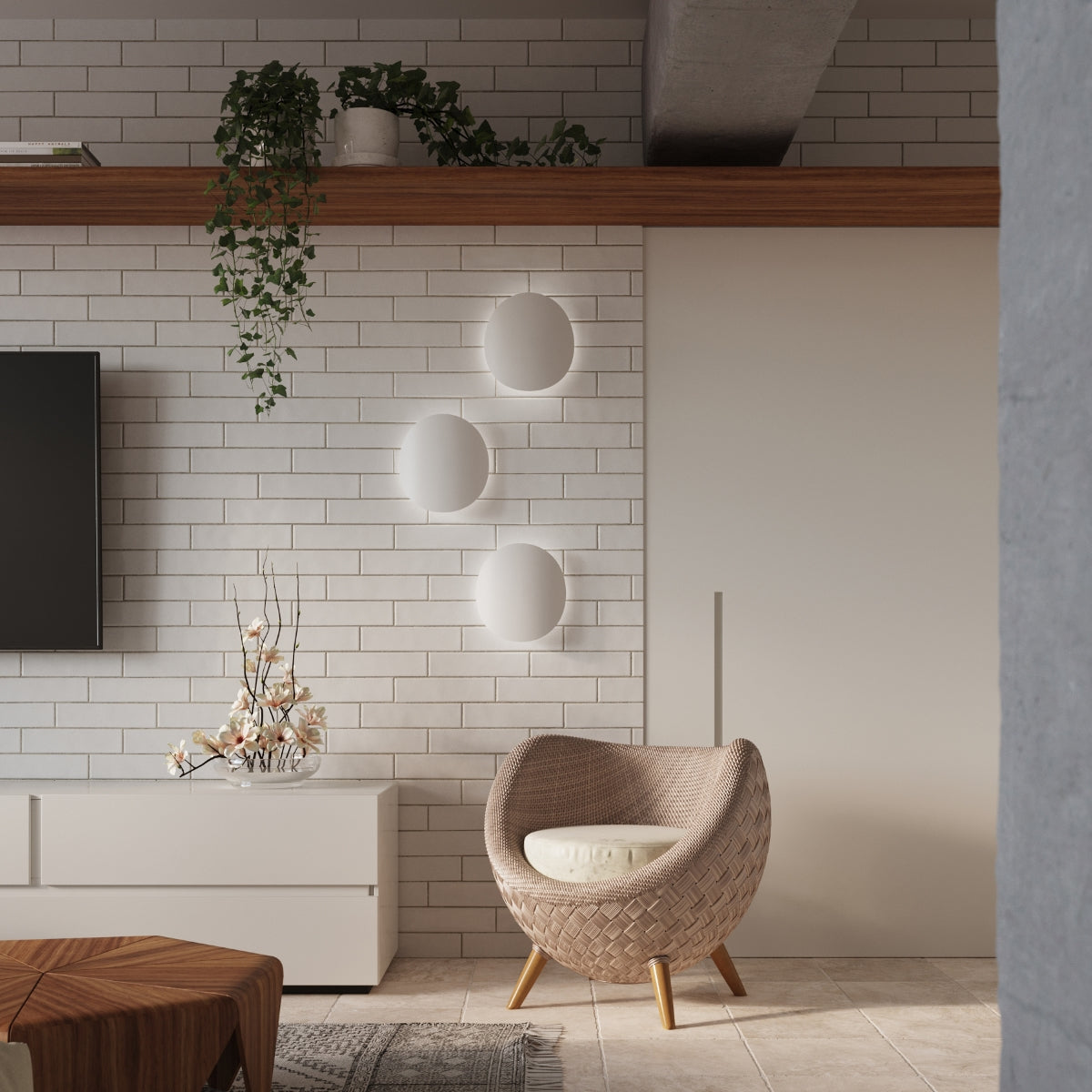 Applique Murale Ombre Douce Galet en Métal Blanc Mat