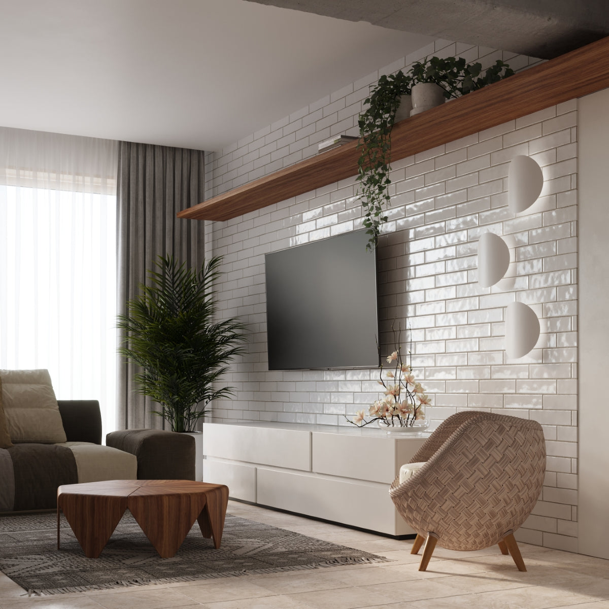 Applique Murale Ombre Douce Galet en Métal Blanc Mat