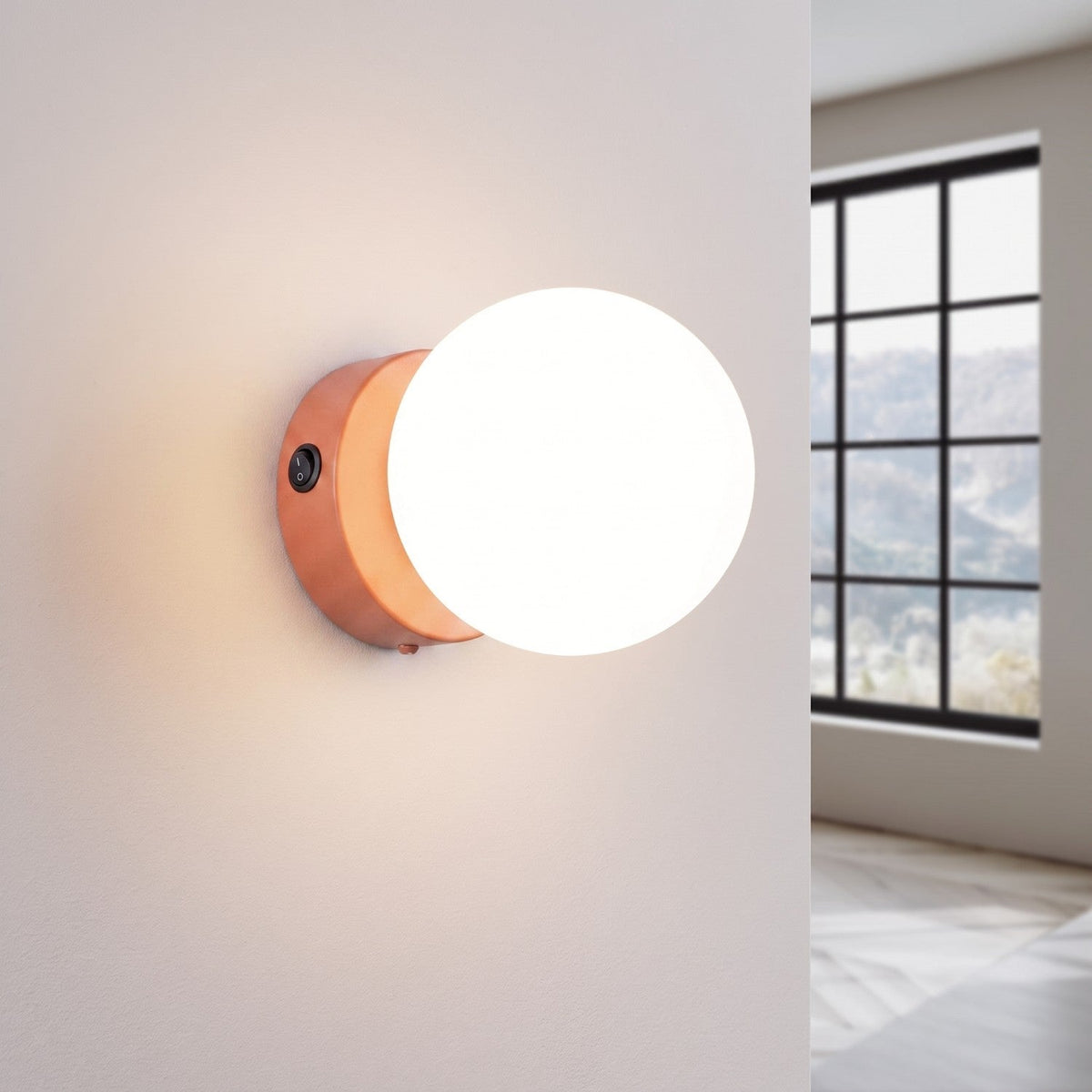 Applique Globe Solis en Verre Opalin Ocre Rouge
