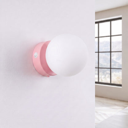 Applique Globe Solis en Verre Opalin Rose