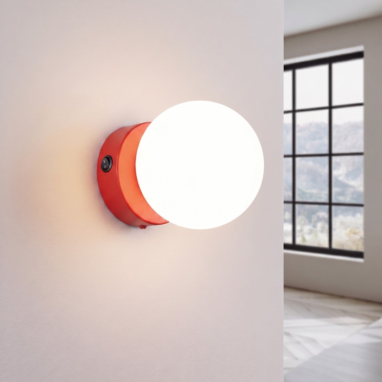 Applique Globe Solis en Verre Opalin Rouge