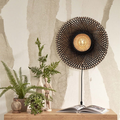 Applique Murale Kalimantan Bambou Tressé Noir et Naturel 44 cm