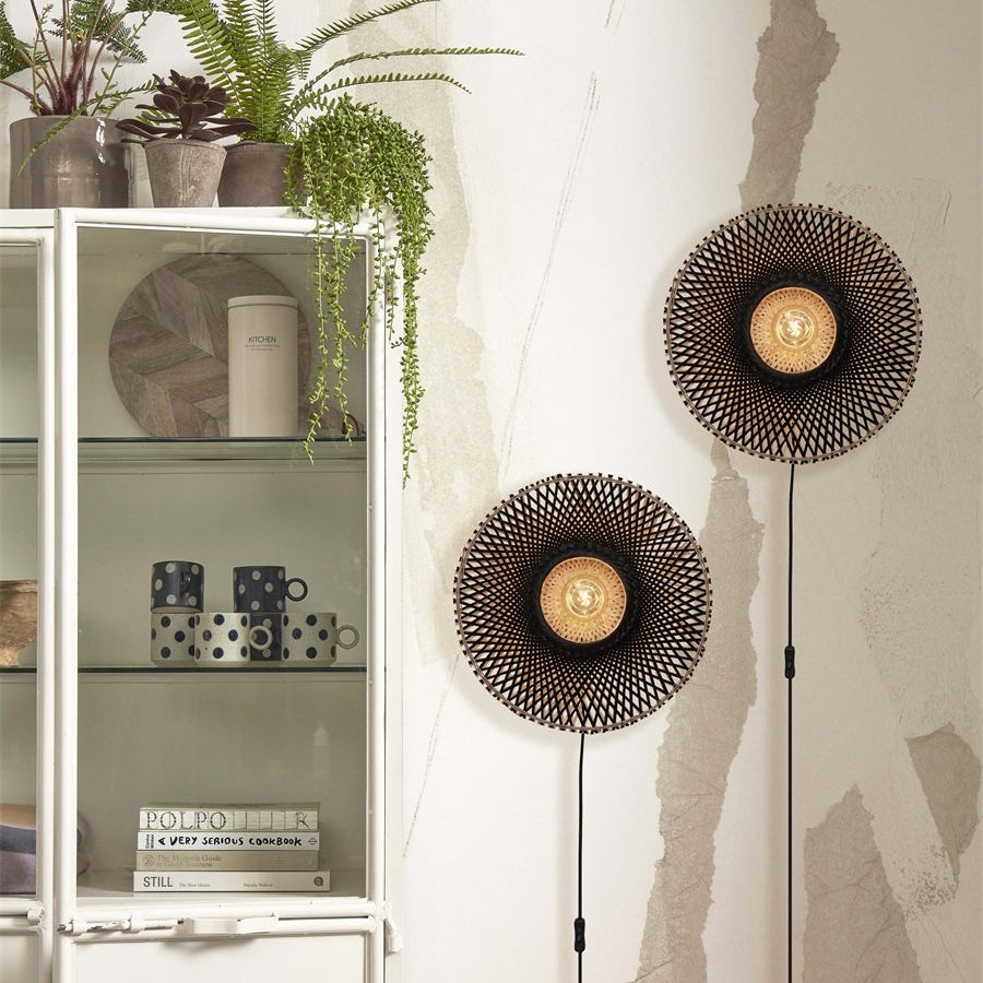 Applique Murale Kalimantan Bambou Tressé Noir et Naturel 44 cm