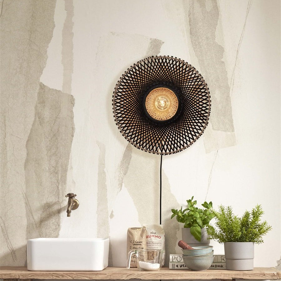 Applique Murale Kalimantan Bambou Tressé Noir et Naturel 44 cm