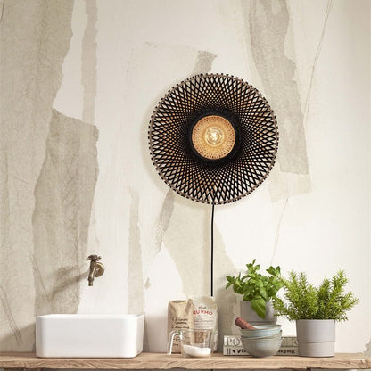 Applique Murale Kalimantan Bambou Tressé Noir et Naturel 44 cm