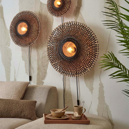 Applique Murale Kalimantan Bambou Tressé Noir et Naturel 44 cm