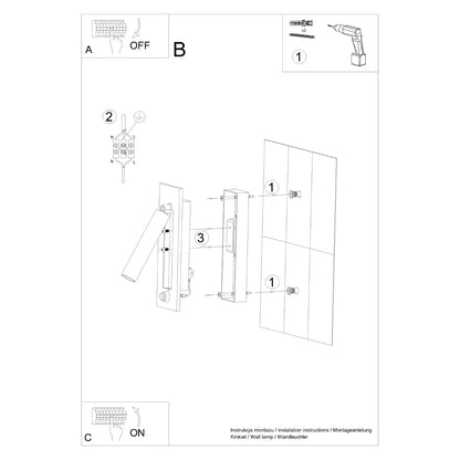 Applique liseuse orientable acier noir, spot de chevet pliable