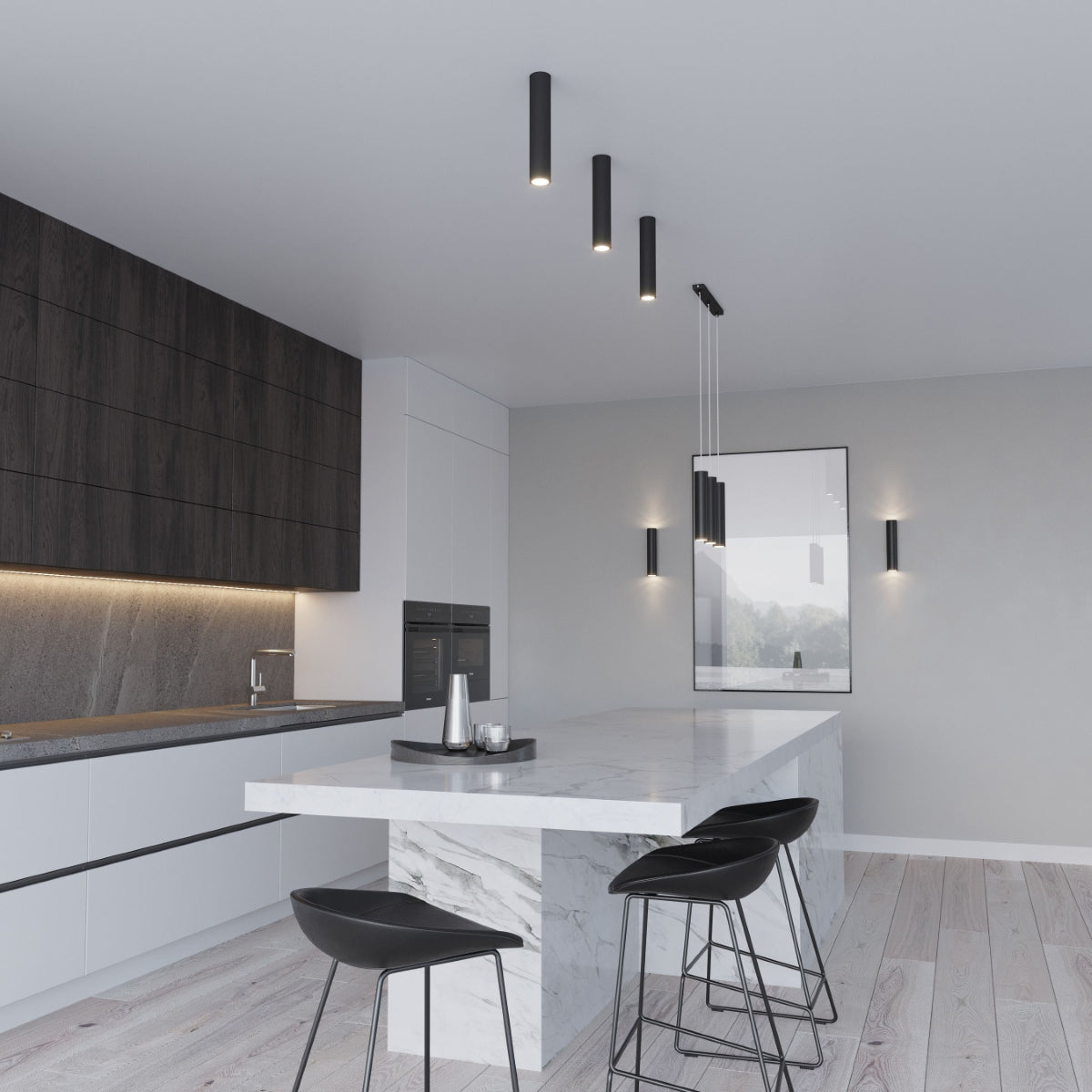 Applique Murale Long Cylindre Noire en Acier