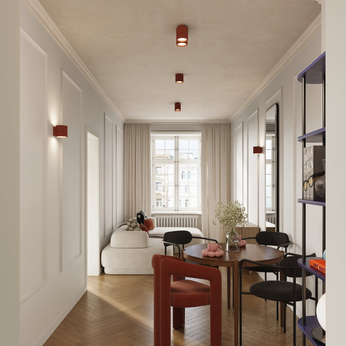 Applique Murale Aura Aluminium Cannelé Rouge Ocre