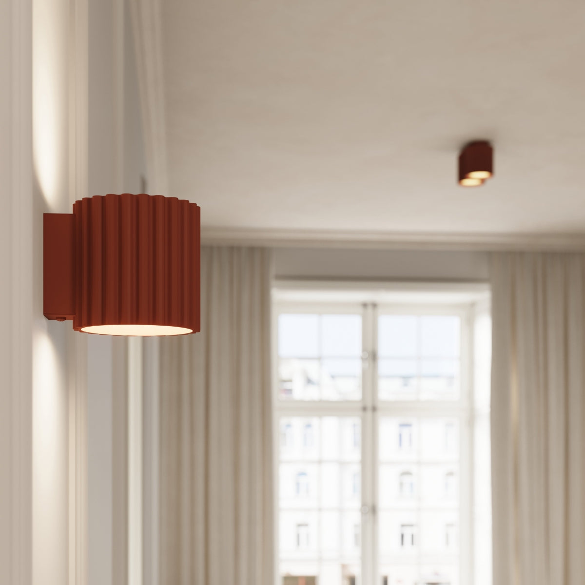 Applique Murale Aura Aluminium Cannelé Rouge Ocre