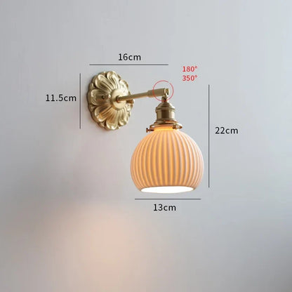Applique Murale Céramique Cannelée et Laiton, Bras Orientable