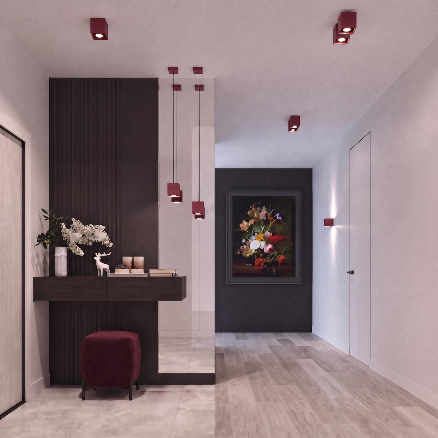 Applique Murale Cube LED Bordeaux
