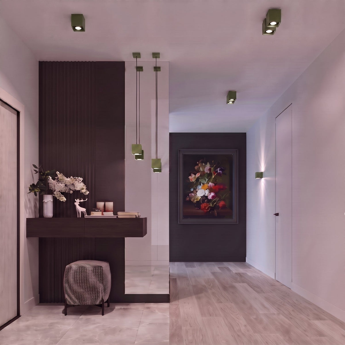 Applique Murale Cube LED Vert Olive