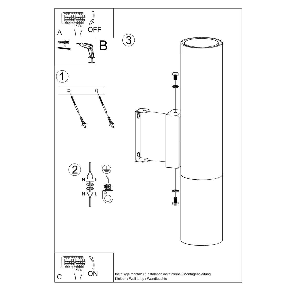 Applique Murale Tube Duo Metallic Acier Noir et Cuivre