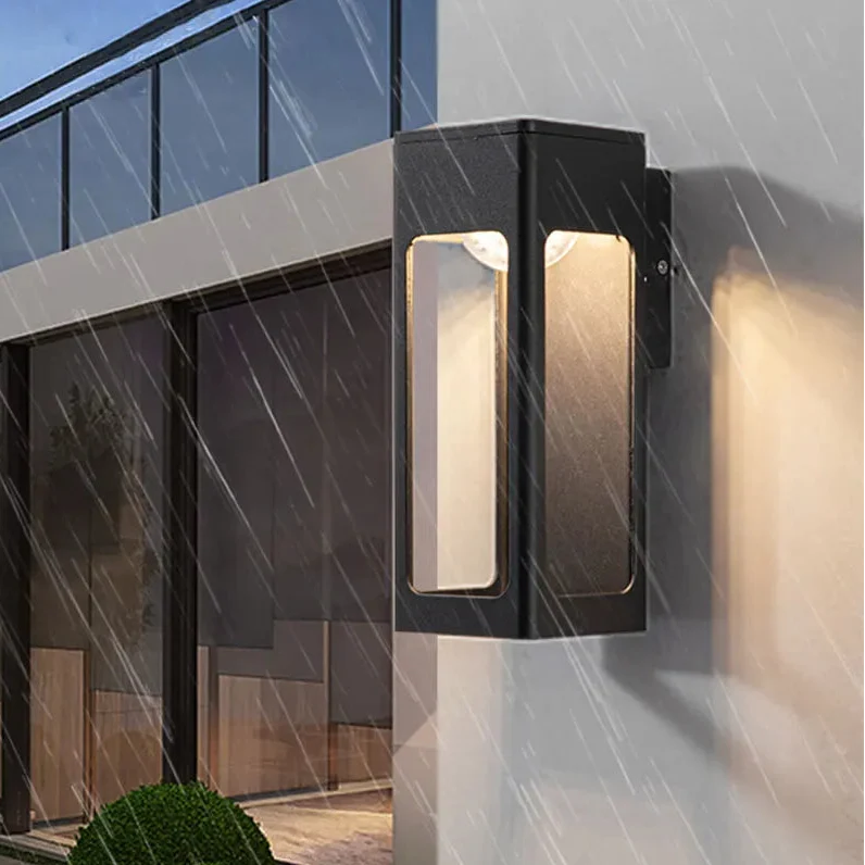 Applique Murale Extérieure LED Aluminium Noire, Éclairage Haut et Bas