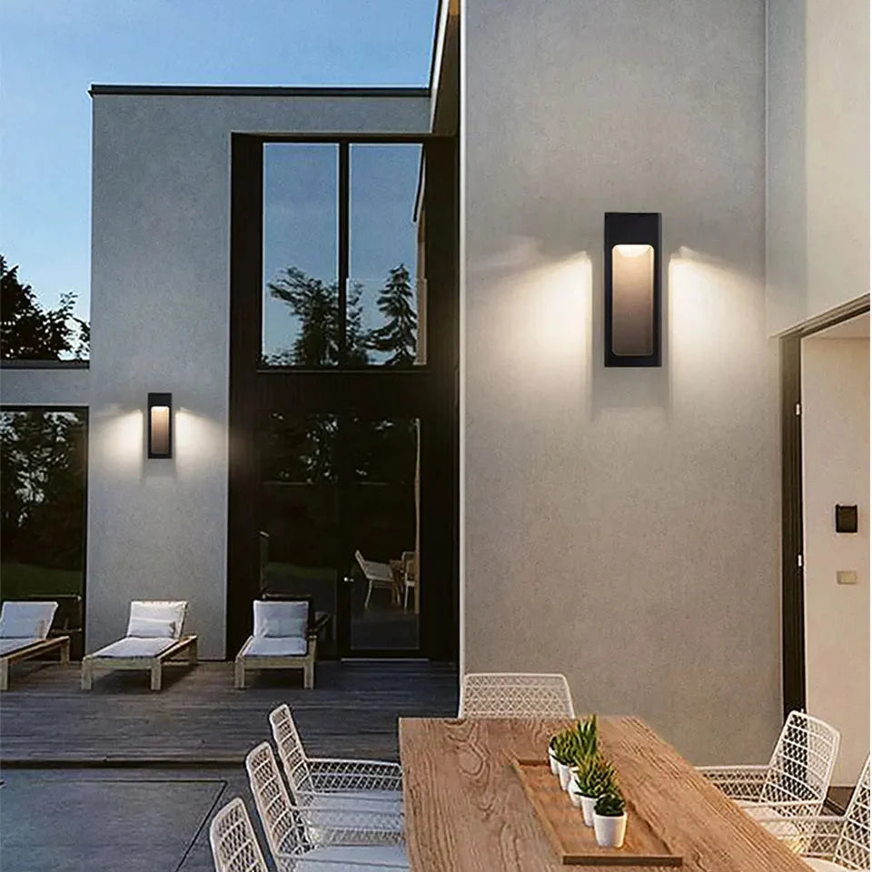Applique Murale Extérieure LED Aluminium Noire, Éclairage Haut et Bas
