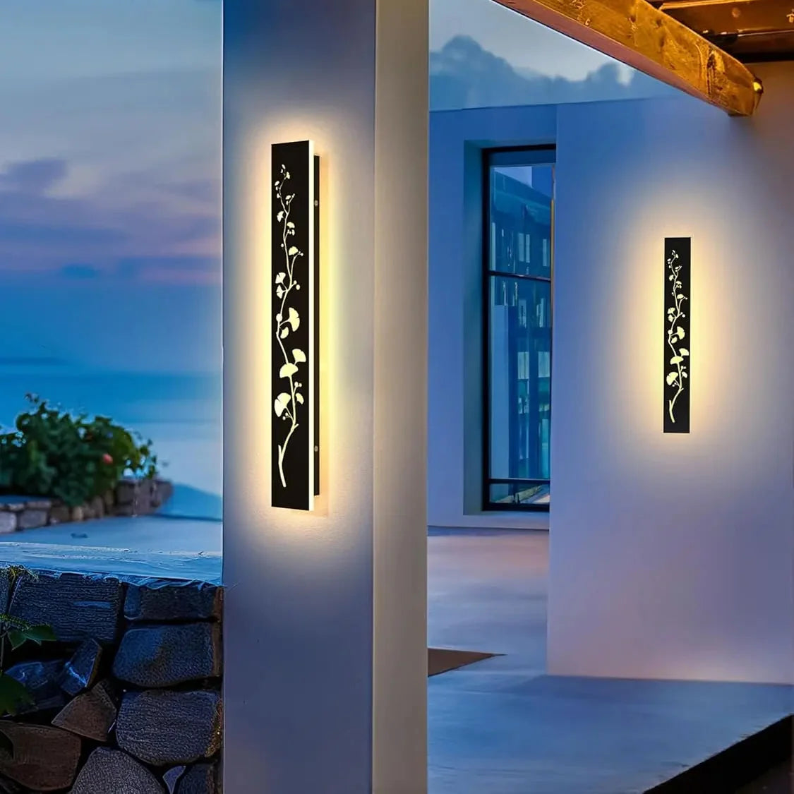 Applique Murale Extérieure Noire LED Motif Feuillage Ajouré IP65