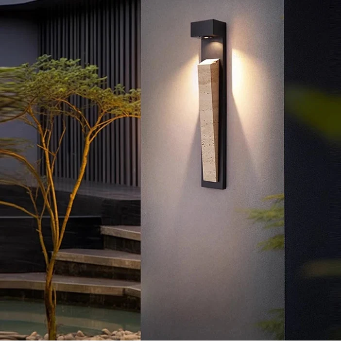 Applique Murale Extérieure Pierre Naturelle et Aluminium Noir