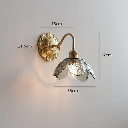 Applique Murale Fleur en Verre Martelé et Laiton