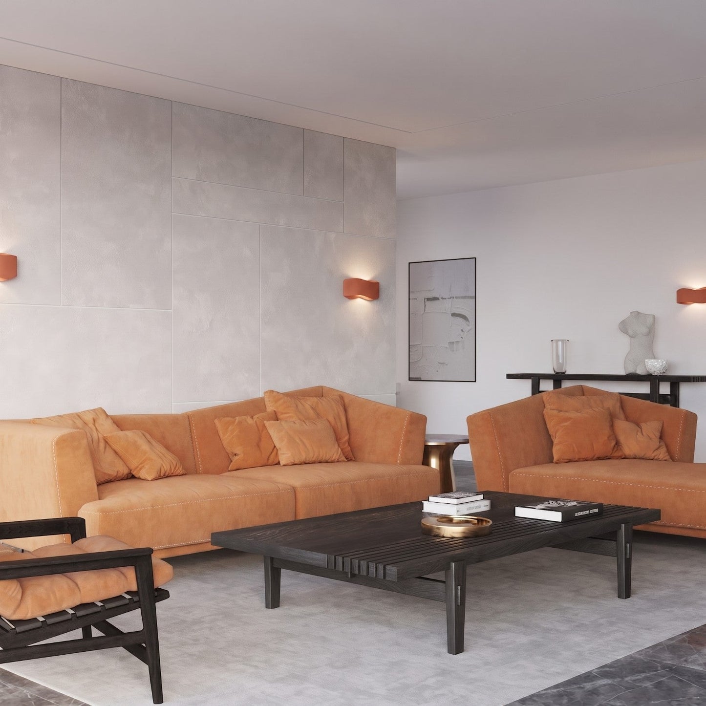 Applique Murale Flux Lumineux 30 Vague Acier Ocre Rouge