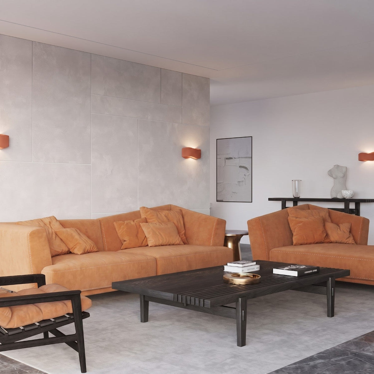Applique Murale Flux Lumineux 30 Vague Acier Ocre Rouge