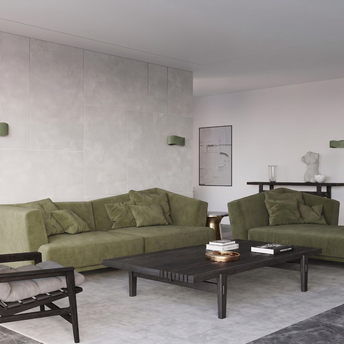 Applique Murale Flux Lumineux 30 Vague Acier Vert Olive
