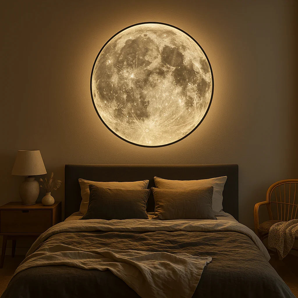 Applique Murale Lune LED Ronde, Effet Relief Lunaire