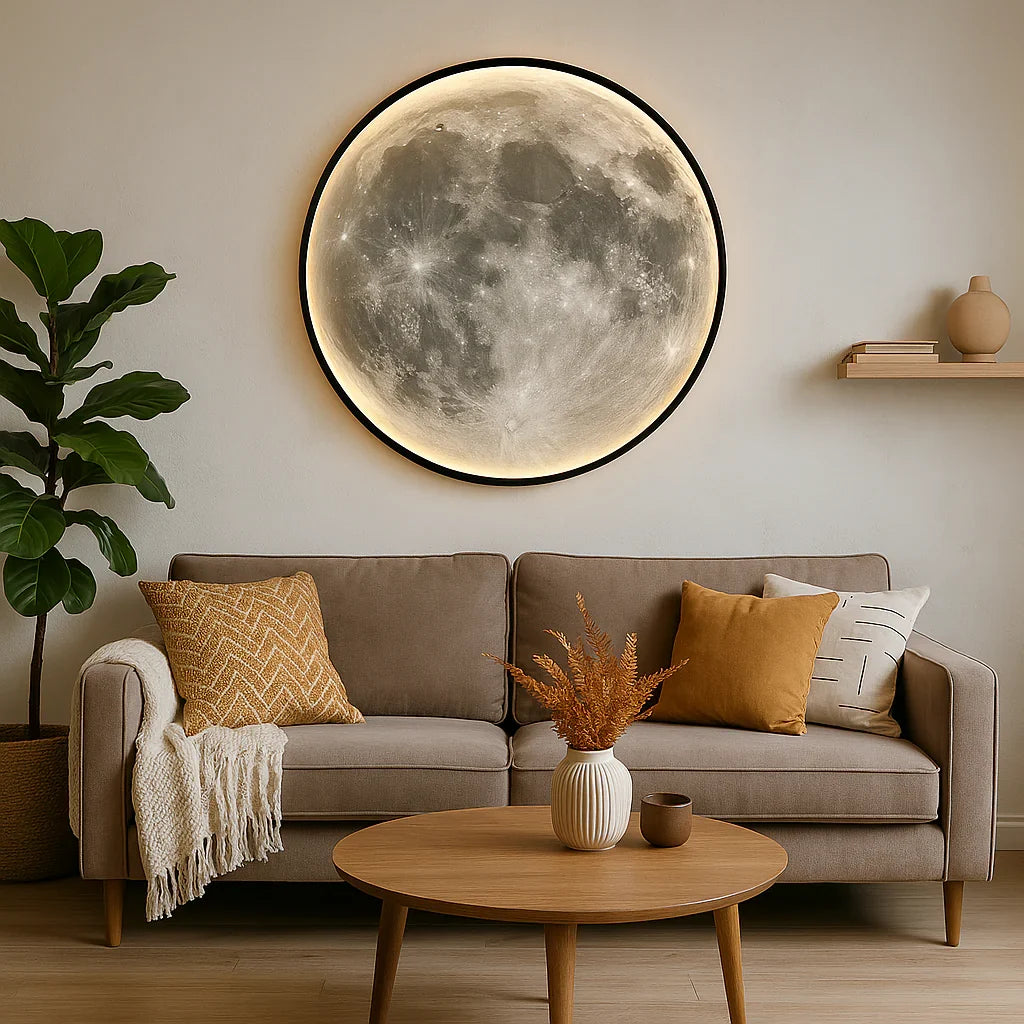 Applique Murale Lune LED Ronde, Effet Relief Lunaire