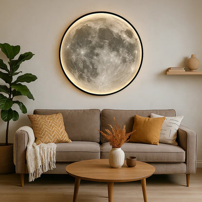 Applique Murale Lune LED Ronde, Effet Relief Lunaire