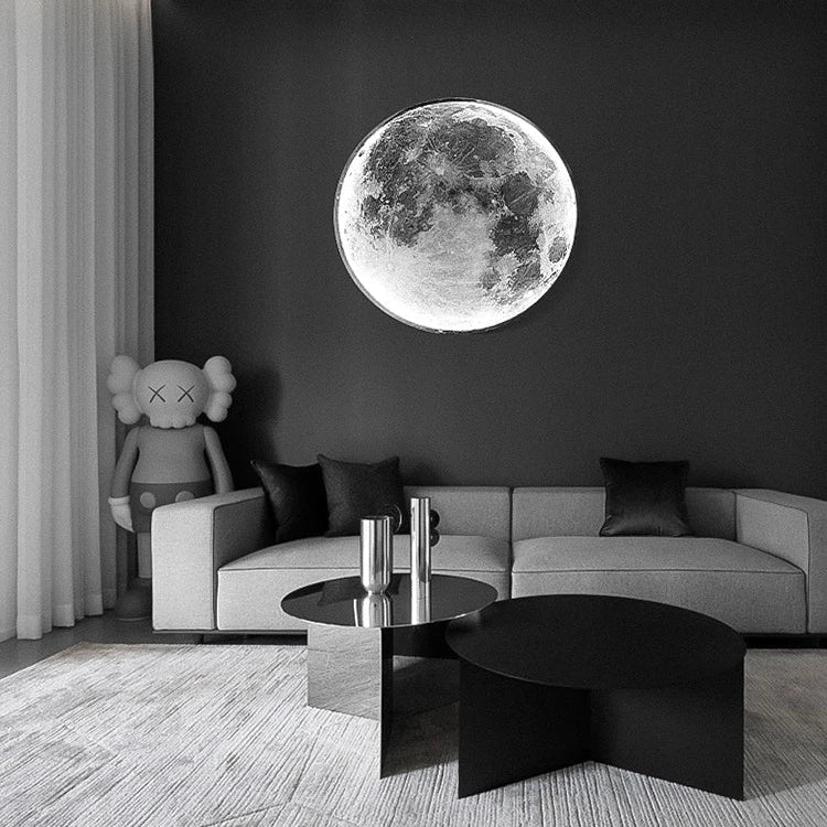Applique Murale Lune LED Ronde, Effet Relief Lunaire