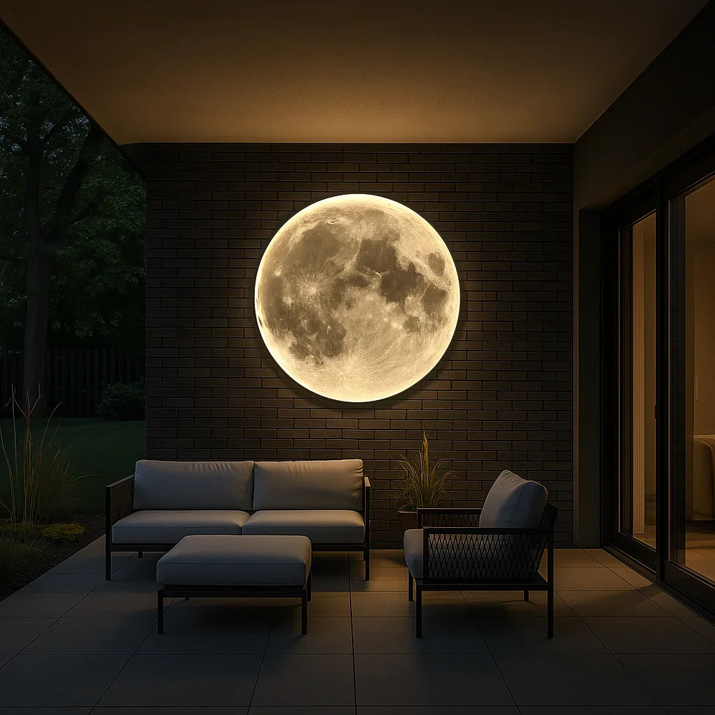 Applique Murale Lune LED Ronde, Effet Relief Lunaire