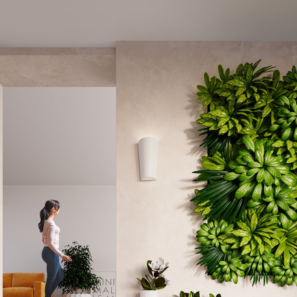 Applique Murale Pot Céramique Blanche, Éclairage Haut et Bas