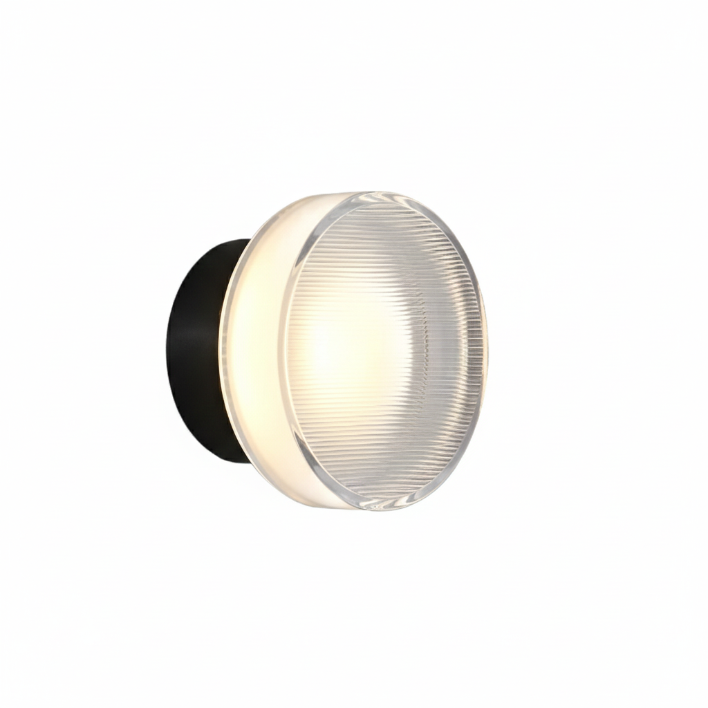 Applique Murale Ronde en Acrylique Rainuré Noire, LED Style Nordique