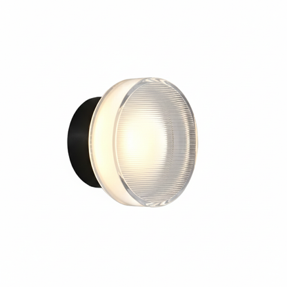 Applique Murale Ronde en Acrylique Rainuré Noire, LED Style Nordique