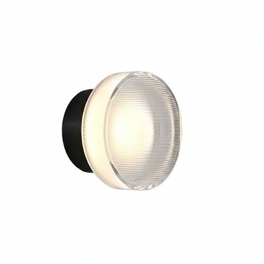 Applique Murale Ronde en Acrylique Rainuré Noire, LED Style Nordique