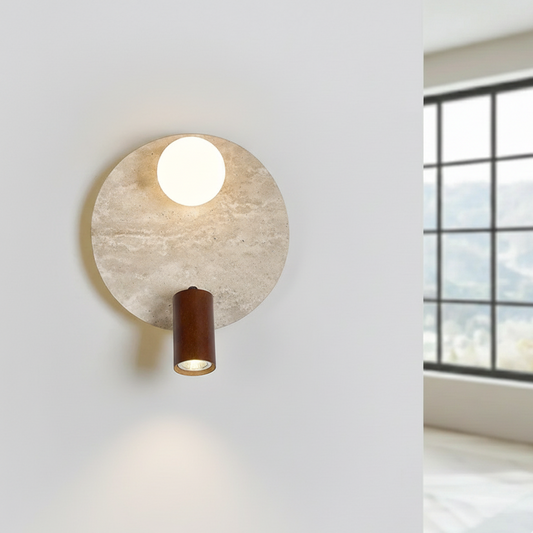 Applique Murale en Travertin, Globe en Verre et Projecteur en Bois